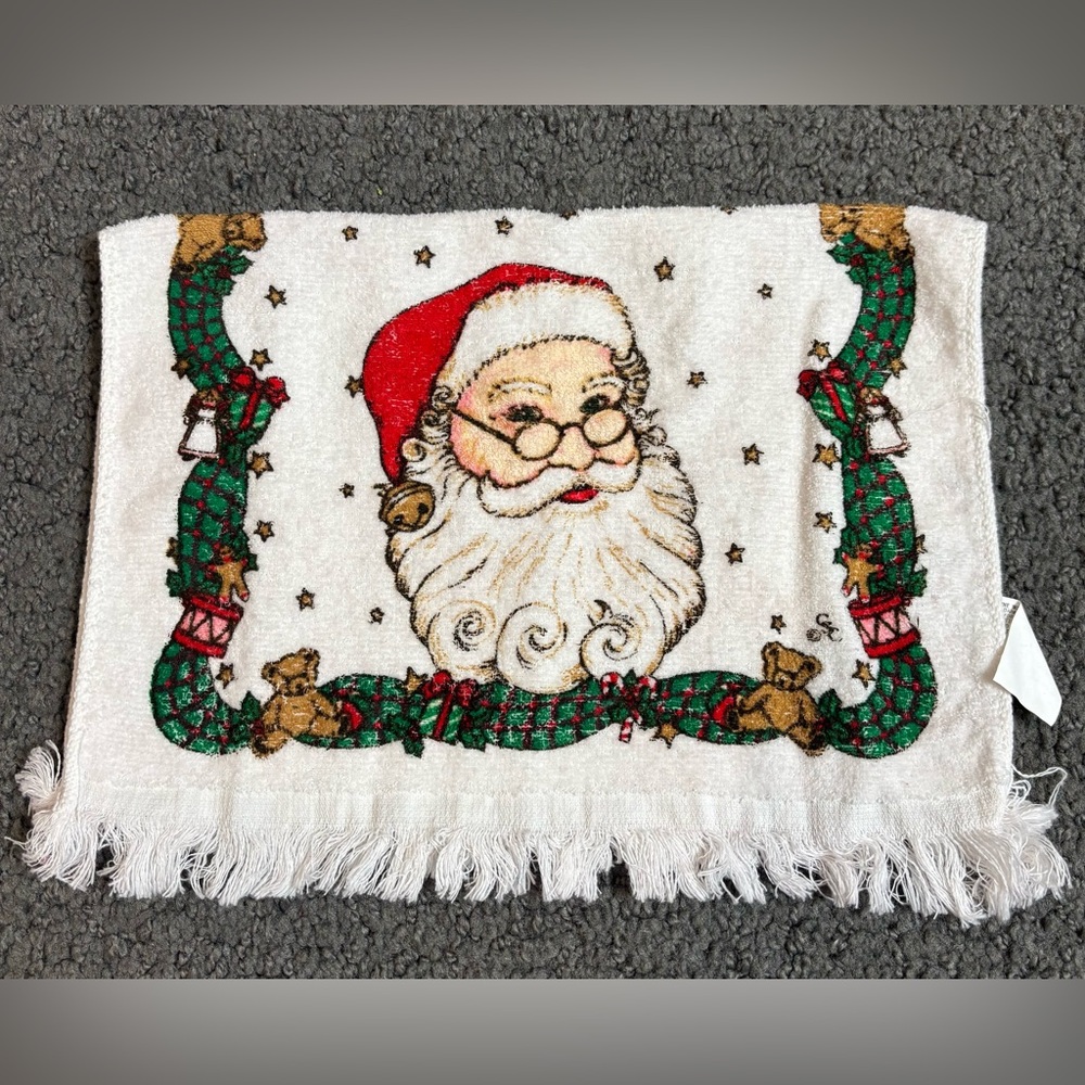 Vintage Santa Claus Cotton Terry Dish Towel Kitchen Holiday Walmart 14.5” x 11”